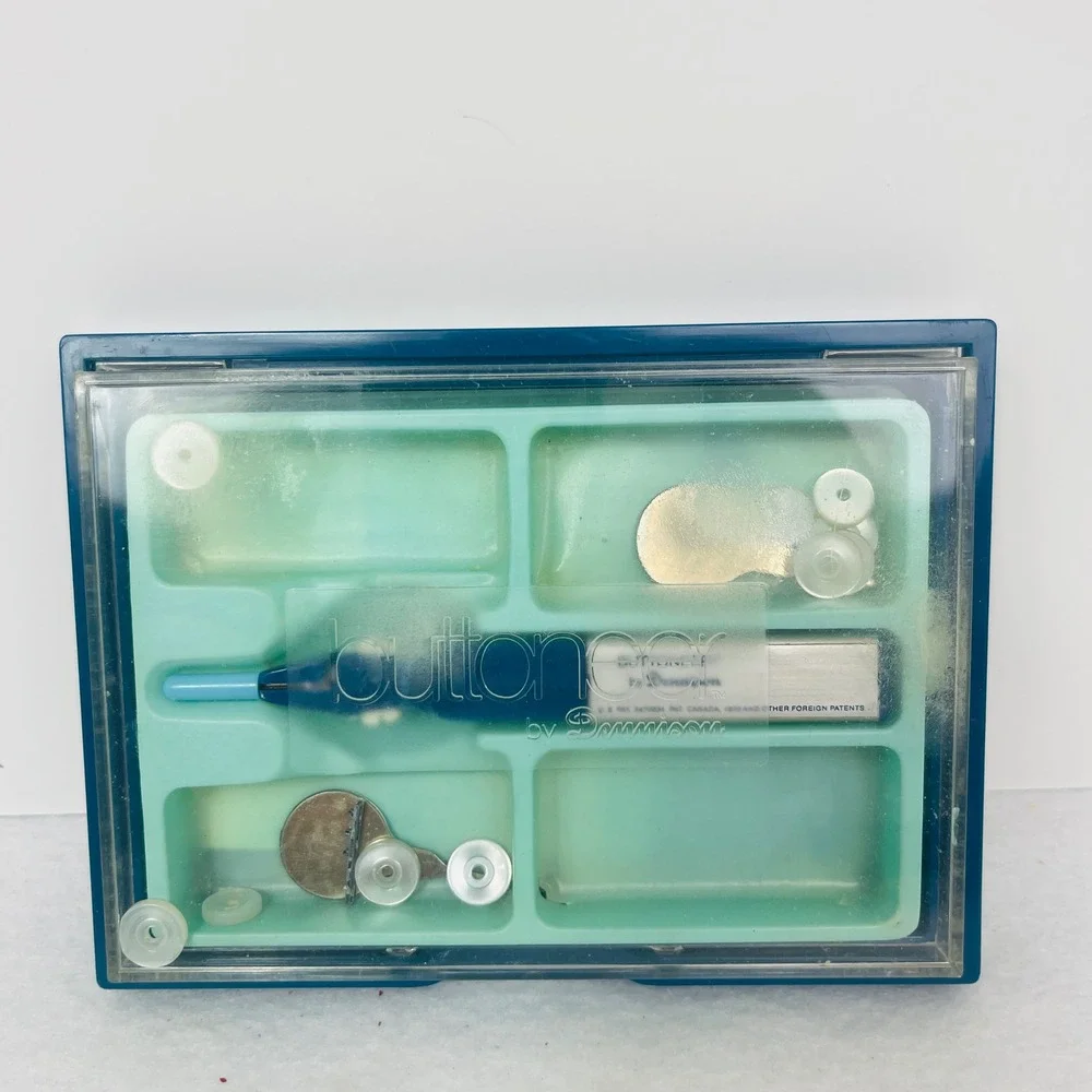 Ronco Buttoneer Button Attacher Tool Blue Vintage As Seen On TV Fair Condition